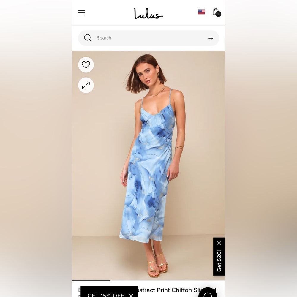 Lulu’s Bright Charm Blue Abstract Print Chiffon Dress- never worn